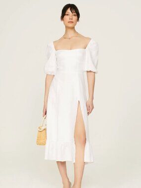 REFORMATION Belgium Linen White Midi Dress Size 4